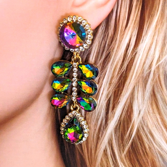 Cloie Earrings NWT 3 Inches Iridescent Crystal Statement Drop Earrings - Picture 1 of 5